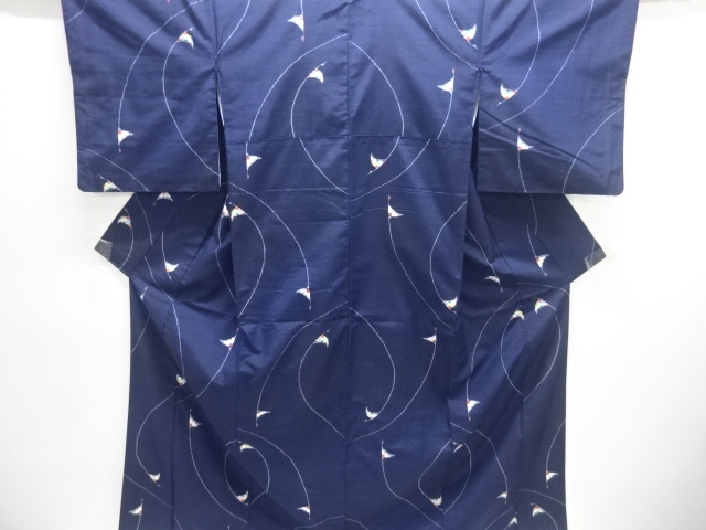 JAPANESE KIMONO / TSUMUGI / WOVEN ABSTRACT CRANE 
